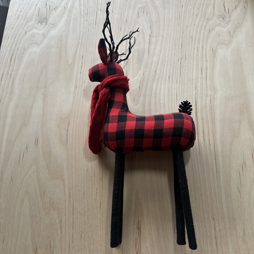 Buffalo Plaid Twig Antler Reindeer W/scarf Xmas Décor Farmhouse